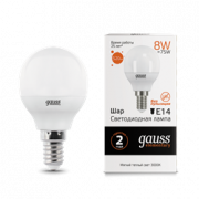 Лампа Gauss Elementary Шар 8W 520lm 3000K Е14 LED 1/10/100