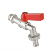 Кран сливной водоразборный VALTEC VT.051 - 1/2" (НР/Штуцер, PN10, Tmax 75°C, ручка-флажок красная)