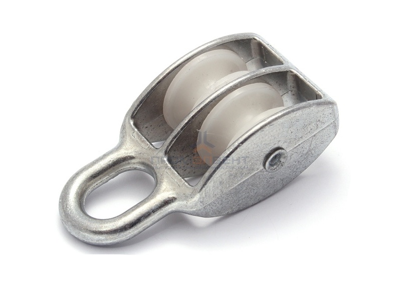 Блок для троса двойной 20мм нейлоновый шкив (трос 6мм) оцинкованный
