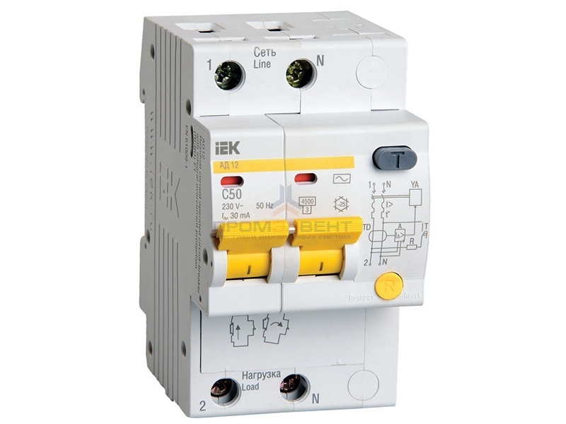 Дифференциальный автомат АД12 2Р 50А  30мА ИЭК