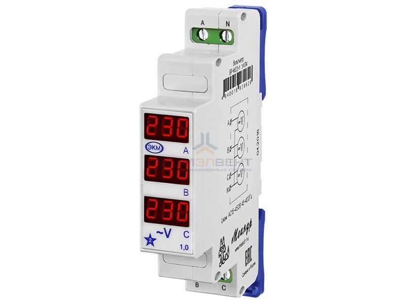 Вольтметр ВР-М03-1 АС15-450В измерение напряжения трехфазной сети (ТОЛЬКО ФАЗНОЕ)